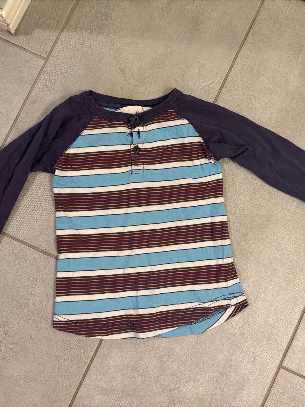 Peek Boys Striped Raglan Henley Shirt XS 2-3 Navy Blue Orange Long Sleeve